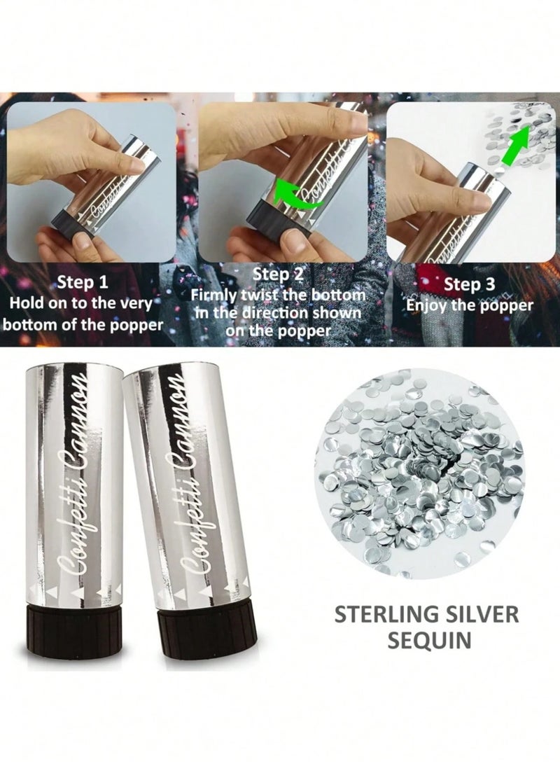 Party Decoration Confetti Cannon 2 pcs  in silver color that adds a joyful and exciting atmosphere. Perfect for bachelorette parties, engagement celebrations, weddings, birthdays, graduations, and all special occasions. Includes 2 pieces. - Image 5