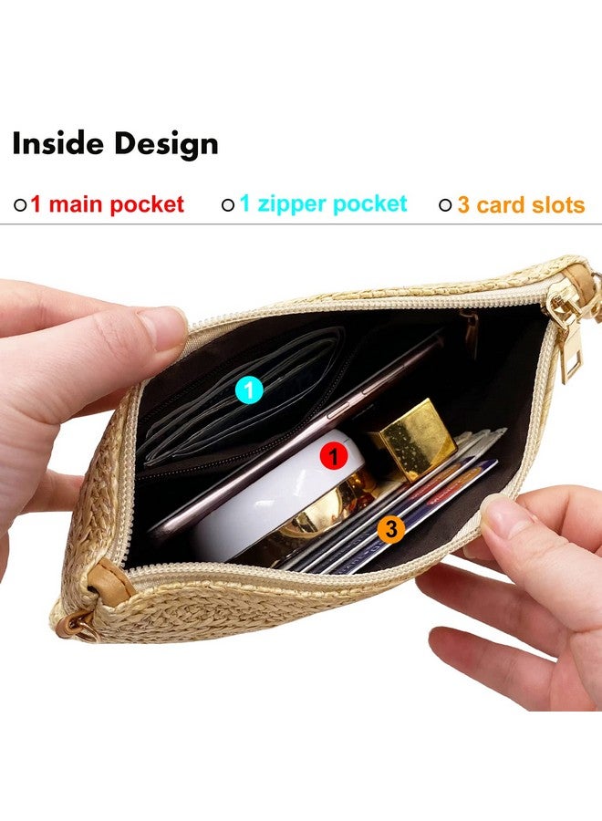 Beurlike Straw Clutch Purses For Women Beach Wristlet Wallet Small Cross Body Bag For Girls(Natural) - Image 3