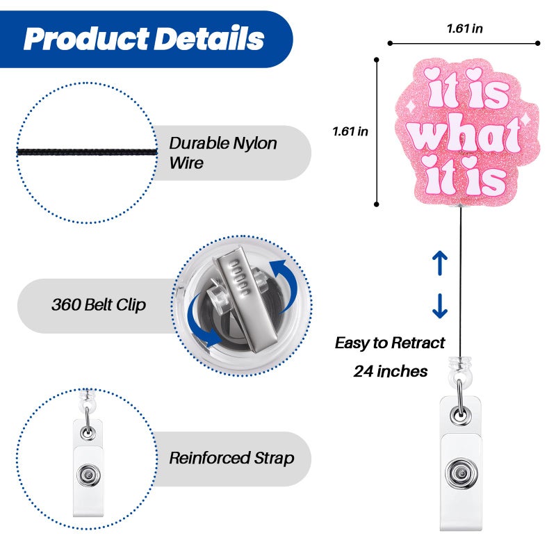 BVIIE IT is What IT is Funny Nurse Badge Reel, Cute ID Name Work Badge Holder with Retractable Clip, Badge Buddy for RN LPN CNA MA Nurse Doctor Nursing Student Teacher and Medical Workers - Image 4