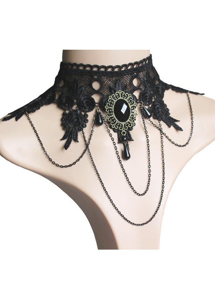 OMEVE 3 PCS Venetian Masquerade, Masquerade Costume Set,  Black Choker Lace Necklace Lace Pattern Gloves Earring Set for Women  - Image 3
