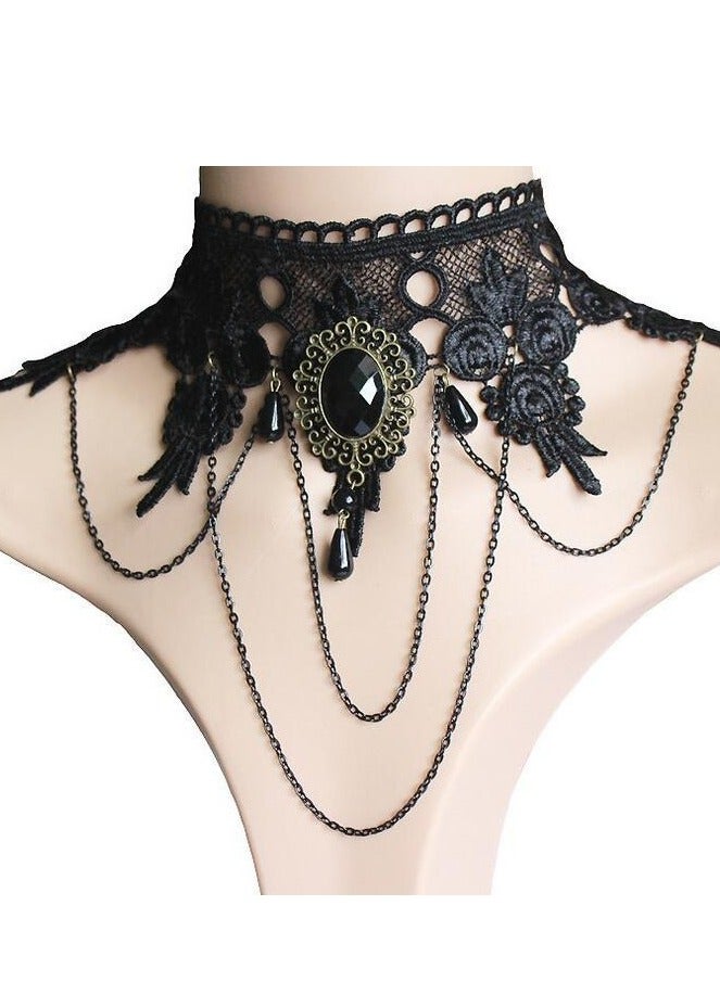 OMEVE 3 PCS Venetian Masquerade, Masquerade Costume Set,  Black Choker Lace Necklace Lace Pattern Gloves Earring Set for Women  - Image 2