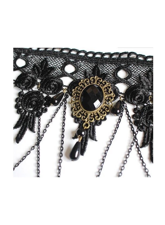 OMEVE 3 PCS Venetian Masquerade, Masquerade Costume Set,  Black Choker Lace Necklace Lace Pattern Gloves Earring Set for Women  - Image 4