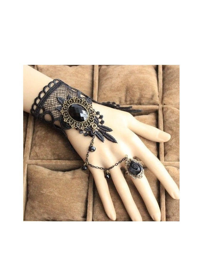 OMEVE 3 PCS Venetian Masquerade, Masquerade Costume Set,  Black Choker Lace Necklace Lace Pattern Gloves Earring Set for Women  - Image 5