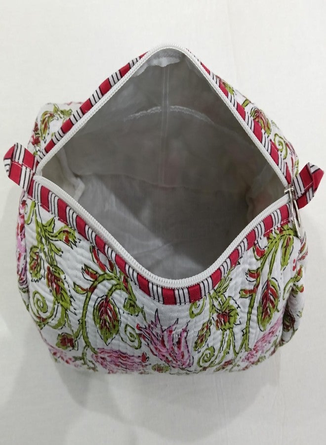 Doraya Hand Block Printed Cotton Quilted Floral Toiletry Bag 3 Piece Combo Set Waterproof Traveller Cosmetic Bags (Multi 2) - Image 4