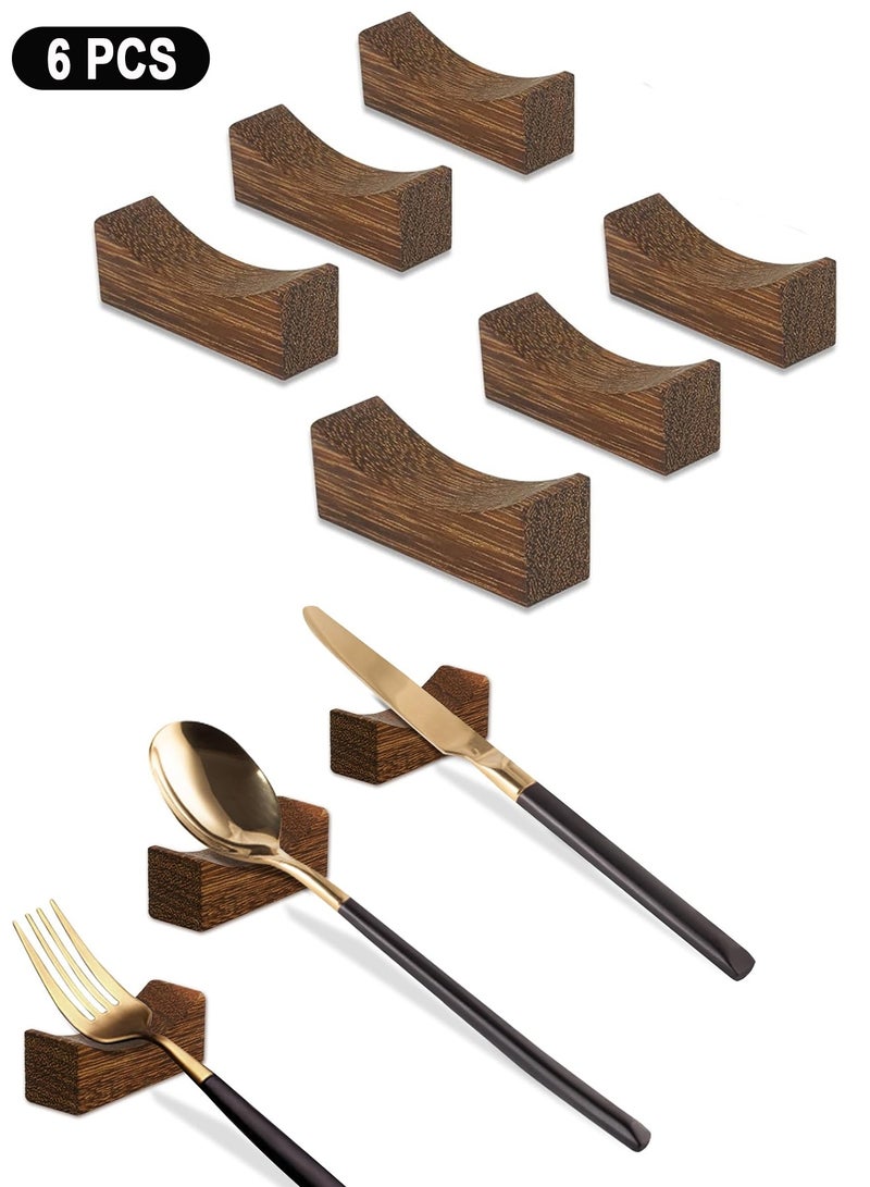 Forest Home 6 PCS Wooden Chopstick Rests and Holders for Home, Hotel, Resta, urant Natural Premium Chopsticks Holders, Spoon Fork Knife Stand Rack Set - Image 1