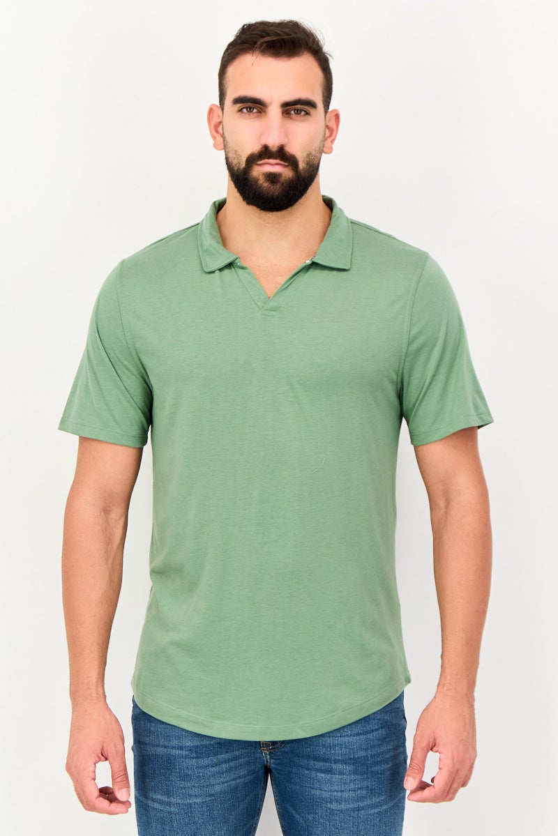 Project Essentials Men Regular Fit Plain Short Sleeve Polo Shirt, Olive - Image 1