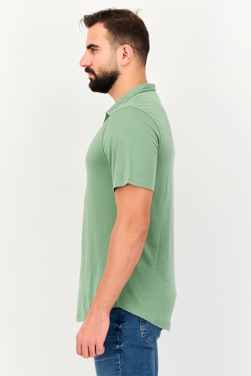 Project Essentials Men Regular Fit Plain Short Sleeve Polo Shirt, Olive - Image 3