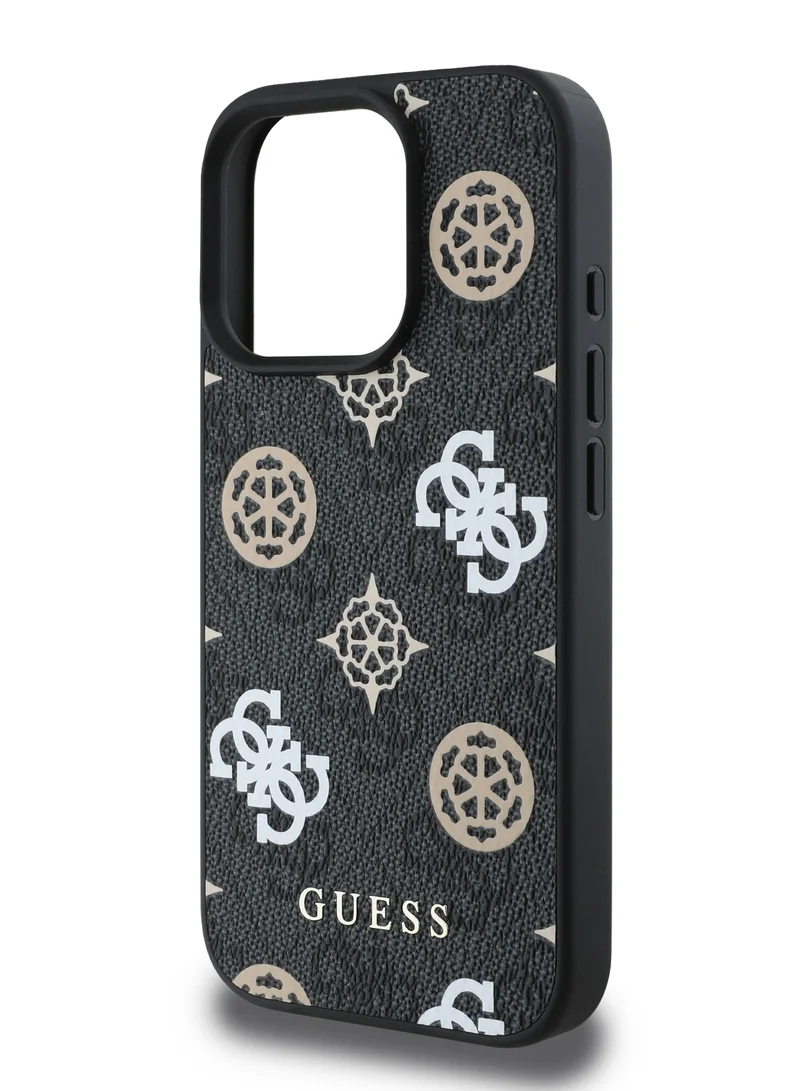 GUESS PU Hard Case With Peony 4G Design For iPhone 16 Pro / slim profile / Drop protection / Lightweight Back Cover - Black