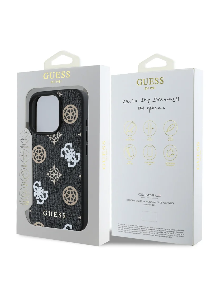 GUESS PU Hard Case With Peony 4G Design For iPhone 16 Pro / slim profile / Drop protection / Lightweight Back Cover - Black