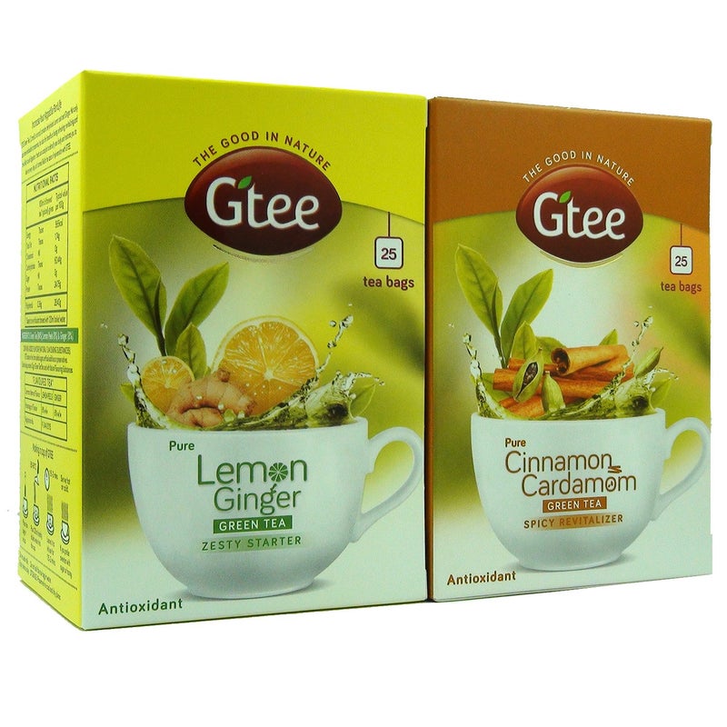 GTEE Green Tea Bags - Lemon & Ginger & Green Tea Bags - Cinnamon & Cardamom, 25 Tea Bags (Pack of 2) - Image 2