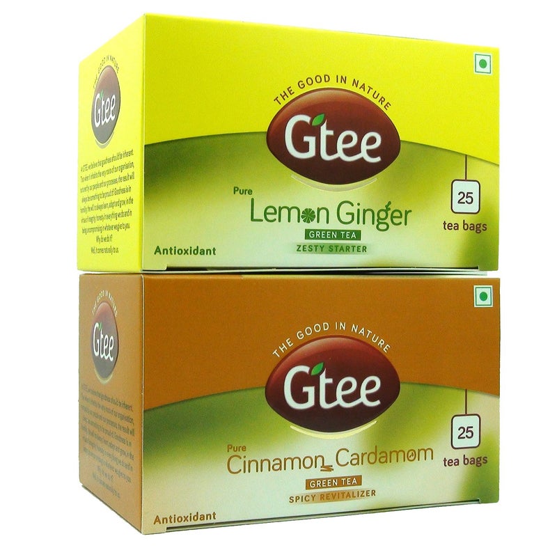 GTEE Green Tea Bags - Lemon & Ginger & Green Tea Bags - Cinnamon & Cardamom, 25 Tea Bags (Pack of 2) - Image 3