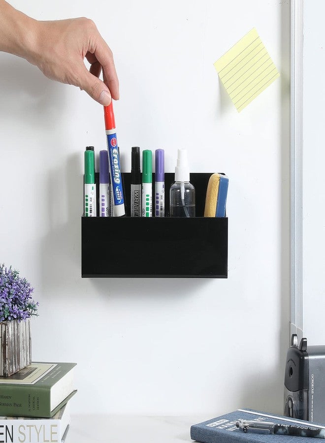 MyGift Modern Dry Erase Marker Holder, Black Acrylic Wall Mounted Office Supplies Holder, 3-Compartment White Board Eraser Accessories Storage Rack - Image 3