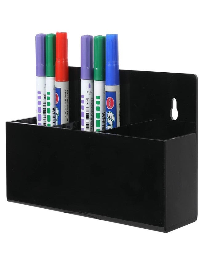 MyGift Modern Dry Erase Marker Holder, Black Acrylic Wall Mounted Office Supplies Holder, 3-Compartment White Board Eraser Accessories Storage Rack - Image 5