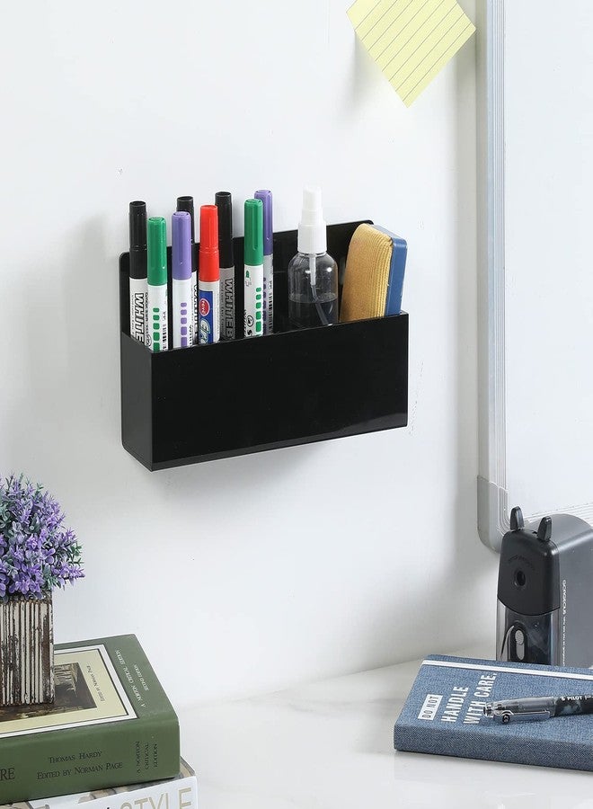 MyGift Modern Dry Erase Marker Holder, Black Acrylic Wall Mounted Office Supplies Holder, 3-Compartment White Board Eraser Accessories Storage Rack - Image 4