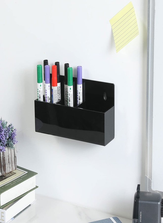 MyGift Modern Dry Erase Marker Holder, Black Acrylic Wall Mounted Office Supplies Holder, 3-Compartment White Board Eraser Accessories Storage Rack - Image 2