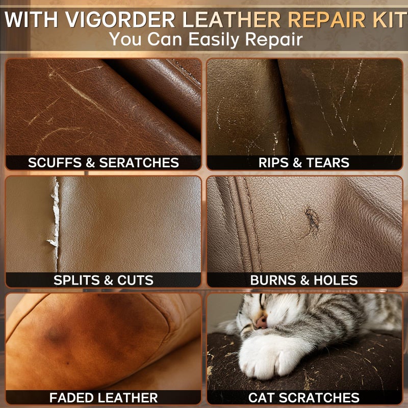 Vigorder Brown Leather Repair Kit for Furniture, Leather Couch Repair Kit for Furniture, Sofa, Jacket, Purse â€“ Super Easy Instructions to Fix Scratches, Tears, Holes, and Peeling - Image 3