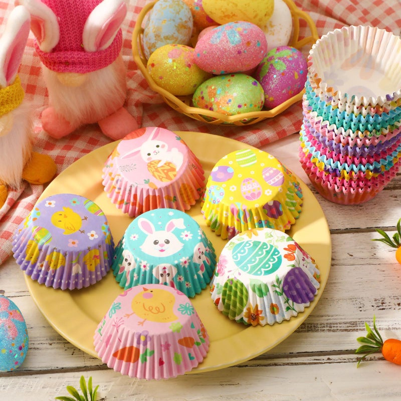 SANNIX 450pcs Easter Cupcake Liners, Bunny Chick Egg Flower Baking Cups Cupcake Wrappers Paper Wraps Muffin Liners for Easter Spring Birthday Party Candy Cake Decorations Supplies(9 Designs) - Image 3