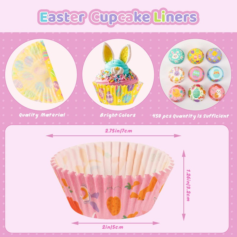 SANNIX 450pcs Easter Cupcake Liners, Bunny Chick Egg Flower Baking Cups Cupcake Wrappers Paper Wraps Muffin Liners for Easter Spring Birthday Party Candy Cake Decorations Supplies(9 Designs) - Image 2