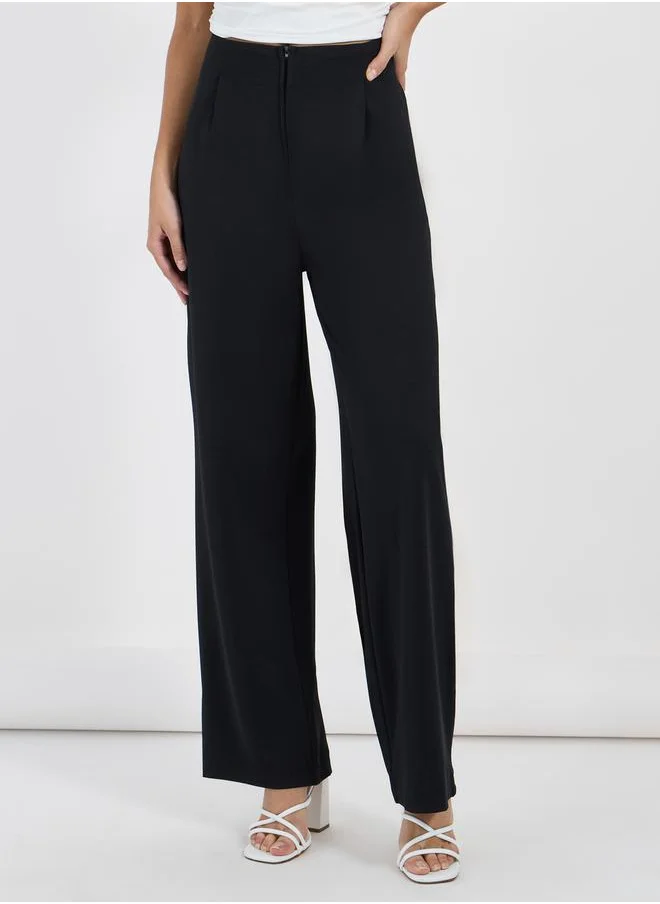 Styli Solid High Rise Wide Leg Pants