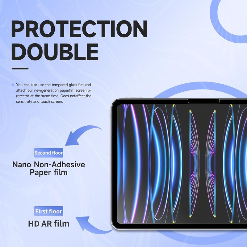Paper Screen Protector for iP-ad Pro 13-Inch (2024/2025, M4/M5), Removable & Reusable Matte Film, Anti-Glare Blue Light Filter, Nano Adhesive Bubble-Free Drawing Overlay for Ap-ple Pencil - Image 5
