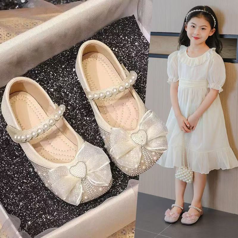 Girls Princess Shoes 2025 Summer New Children''s Small Leather Shoes Crystal Shoes Baby Girl Single Shoes Soft Sole Plaid - Image 1