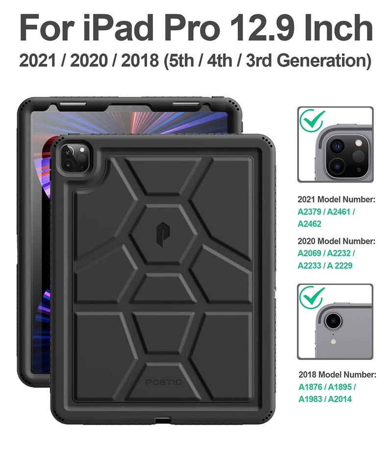 Poetic TurtleSkin Heavy Duty Case Designed for iPad Pro 12.9 2021/2020/2018 5th/4th/3rd Generation, Rugged Shockproof Drop Protection Kids Friendly Silicone Cover Case, Black - Image 2