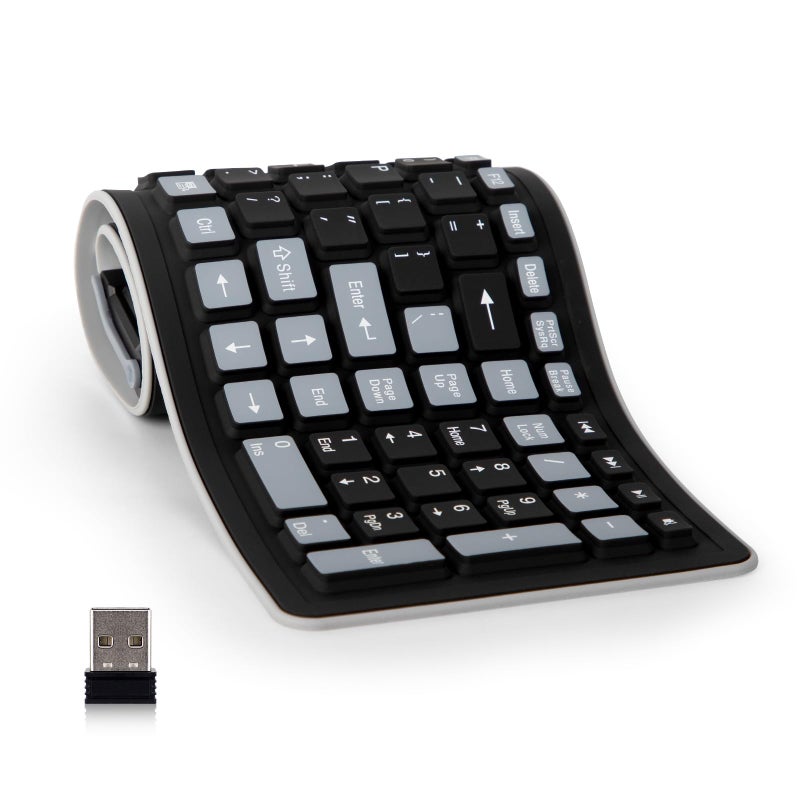 sungwoo Wireless Silicone Keyboard, 2.4GHz Wireless, Foldable Rollup Keyboard, Waterproof, Dustproof and Lightweight, Perfect for PC, Notebook, Laptop and Travel(Black) - Image 1