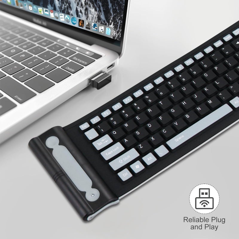 sungwoo Wireless Silicone Keyboard, 2.4GHz Wireless, Foldable Rollup Keyboard, Waterproof, Dustproof and Lightweight, Perfect for PC, Notebook, Laptop and Travel(Black) - Image 5
