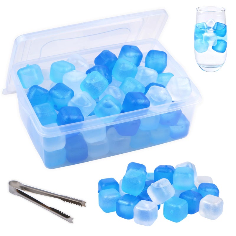 BYTTME Reusable Ice Cube with Lid & Bin, 60 Pack Plastic Ice Cubes for Drinks BPA Free, Refreezable Square Ice Cubes for Water Bottles, Whiskey, Vodka, Coffee, Cocktails, Beer or Wine - Image 1