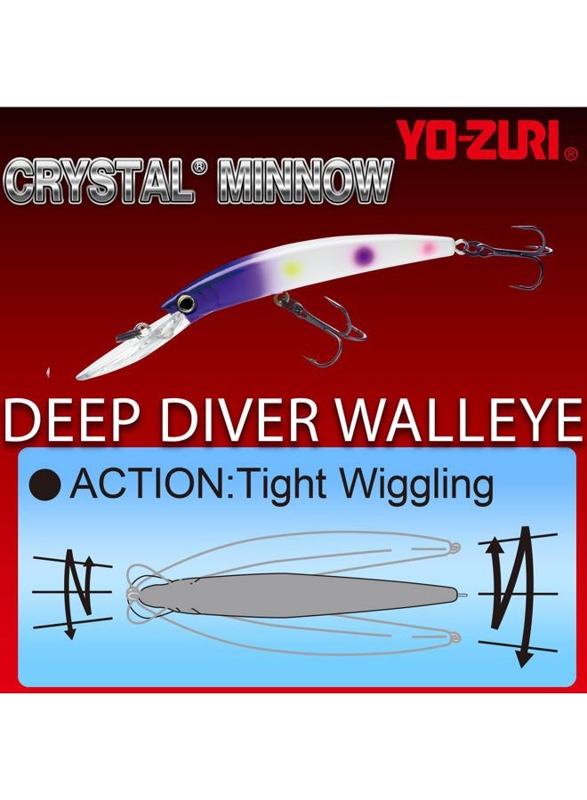 DUEL Yo-Zuri R1301MPC Crystal Minnow Deep Diver Walleye, Floating 5-1/4", 7/8 oz, 2 Hook, Green Perch - Image 3