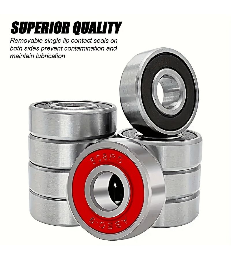 12 Red 608RS ABEC-9 Carbon Steel Bearings for Skateboards Longboards 12pcs - Image 4