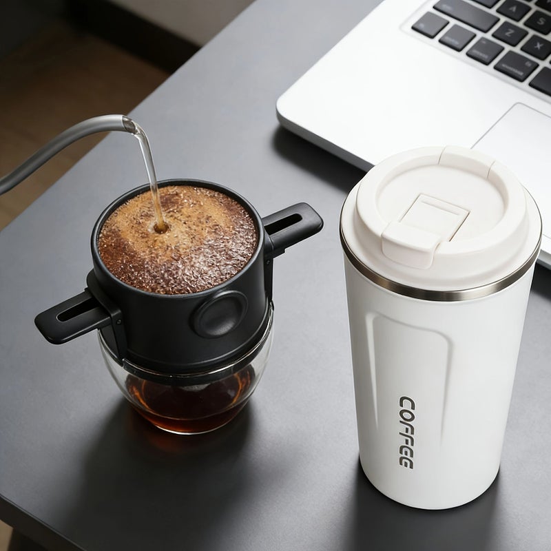Black Double Layer Collapsible Coffee Filter Cup With Holder Pour Over Travel Friendly - Image 3