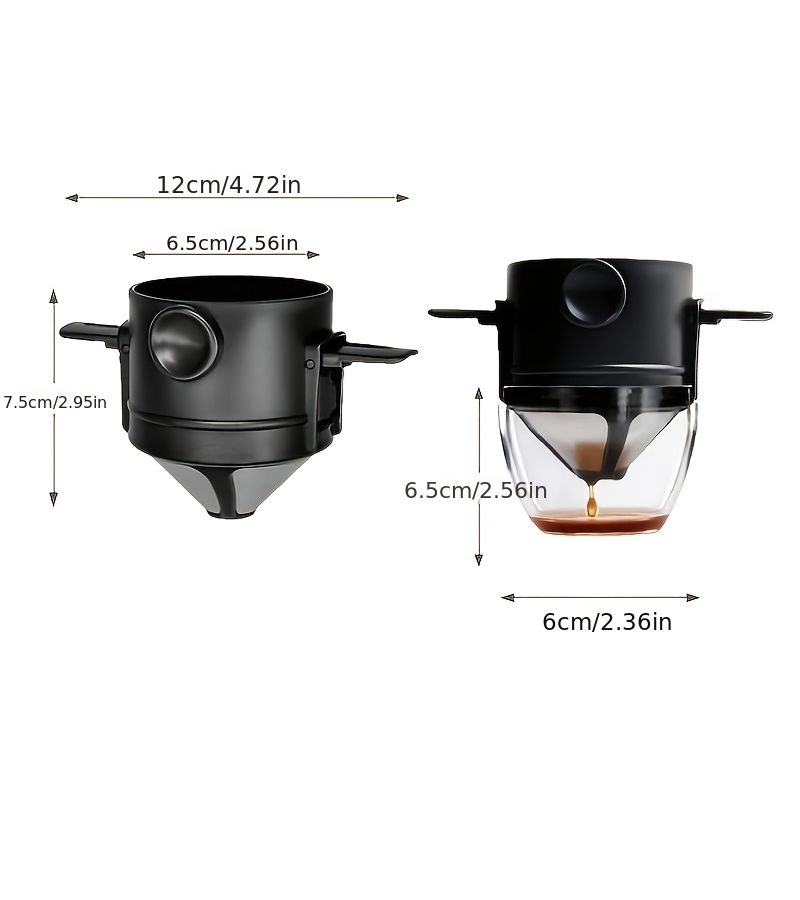 Black Double Layer Collapsible Coffee Filter Cup With Holder Pour Over Travel Friendly - Image 2