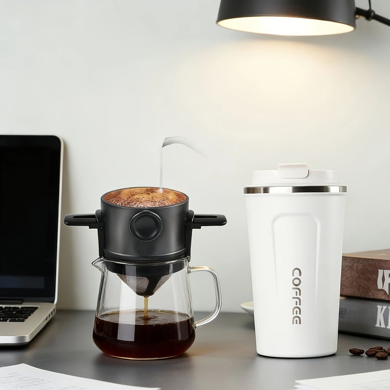 Black Double Layer Collapsible Coffee Filter Cup With Holder Pour Over Travel Friendly - Image 5