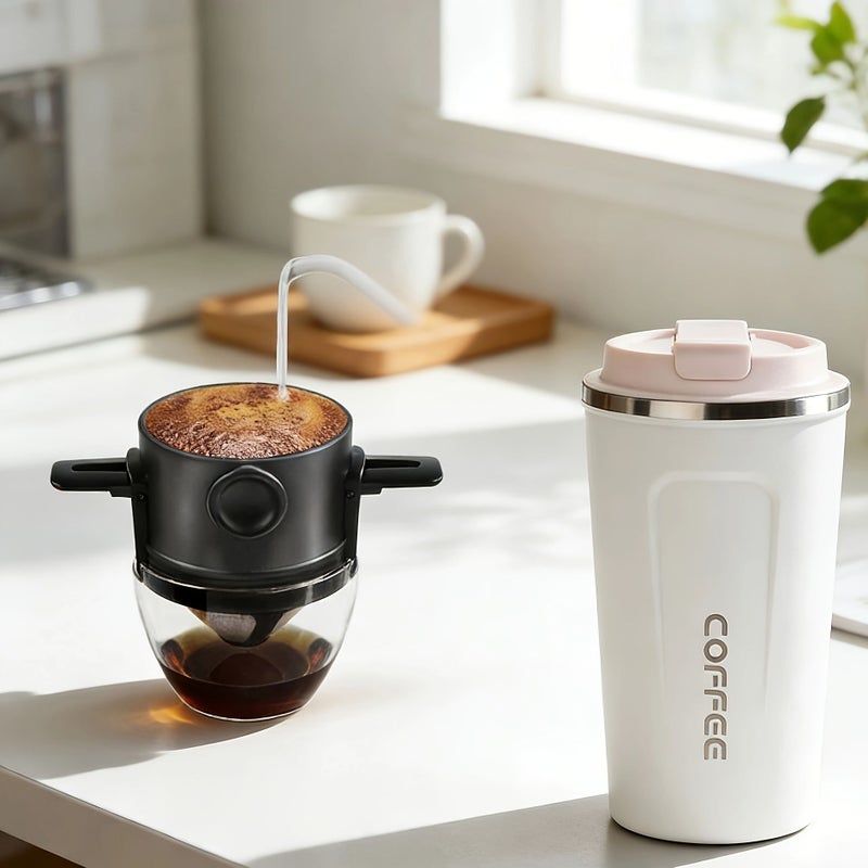 Black Double Layer Collapsible Coffee Filter Cup With Holder Pour Over Travel Friendly - Image 4