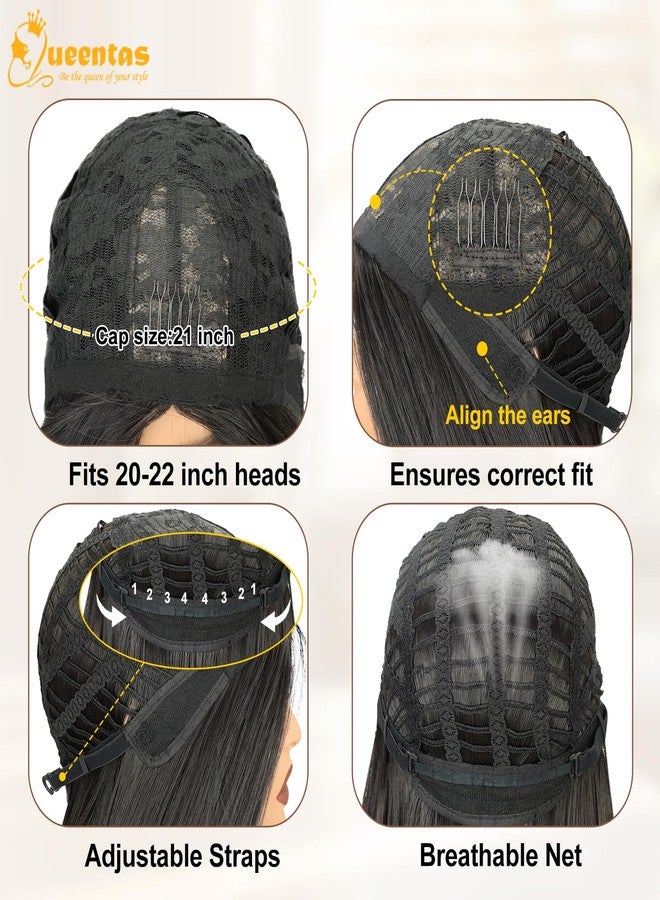 QUEENTAS Long Straight Black Wigs for Women 40 inch/100cm Synthetic Straight Wig with Bangs Natural Looking Extra Long Hair Middle Part Wigs for Daily and Cosplay(Natural Black/#1B) - Image 4