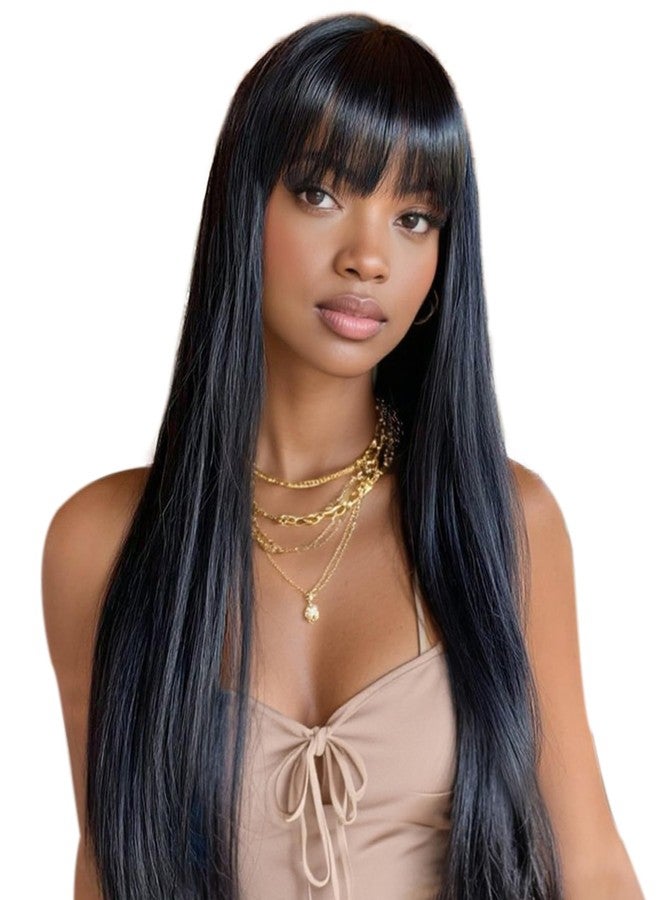 QUEENTAS Long Straight Black Wigs for Women 40 inch/100cm Synthetic Straight Wig with Bangs Natural Looking Extra Long Hair Middle Part Wigs for Daily and Cosplay(Natural Black/#1B) - Image 1