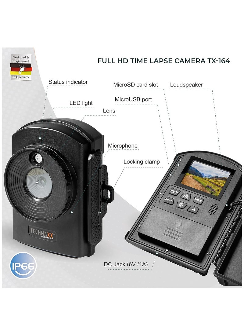 تكناكس ألمانيا كاميرا TECHNAXX Full HD Time Lapse TX-164 - مثالية لتسجيلات Time Lapse لمواقع البناء وبناء المنازل ونمو النباتات (الحديقة والبستان) واللقطات الخارجية ومراقبة الأمان وما إلى ذلك، باللون الأسود  - Image 4