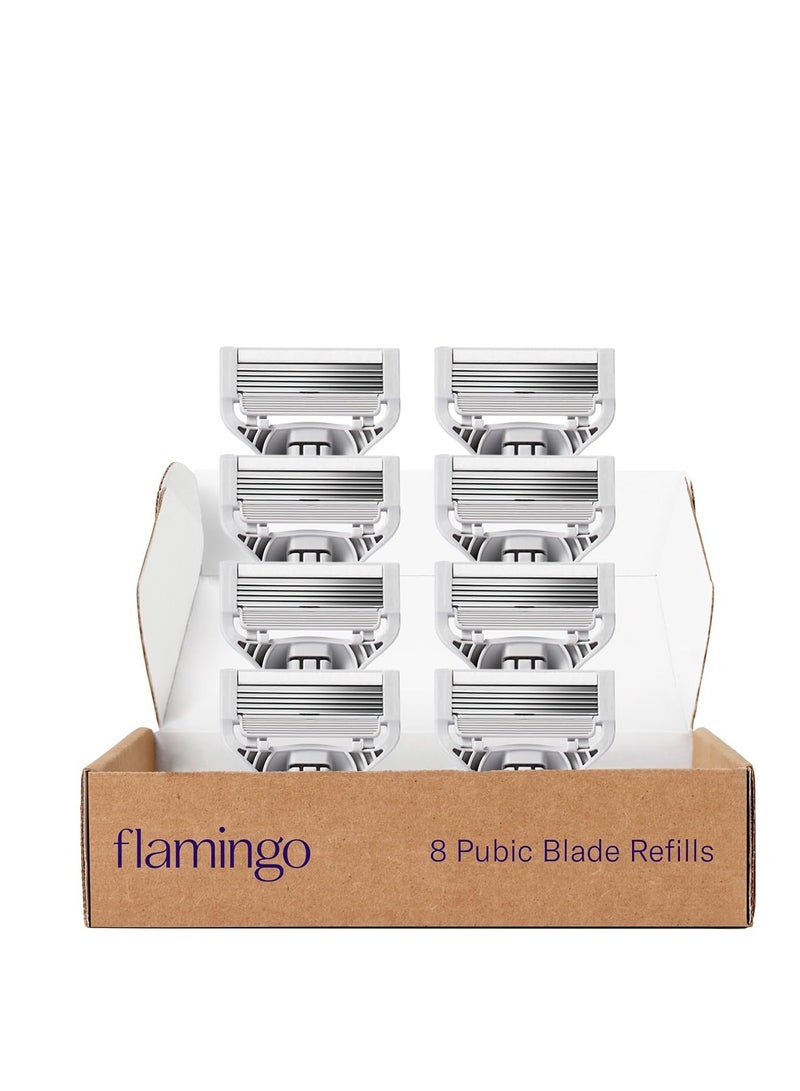 Flamingo Pubic Women’s Razor Refill Cartridges - For Bikini Line Hair Removal - 8 Count - Image 1