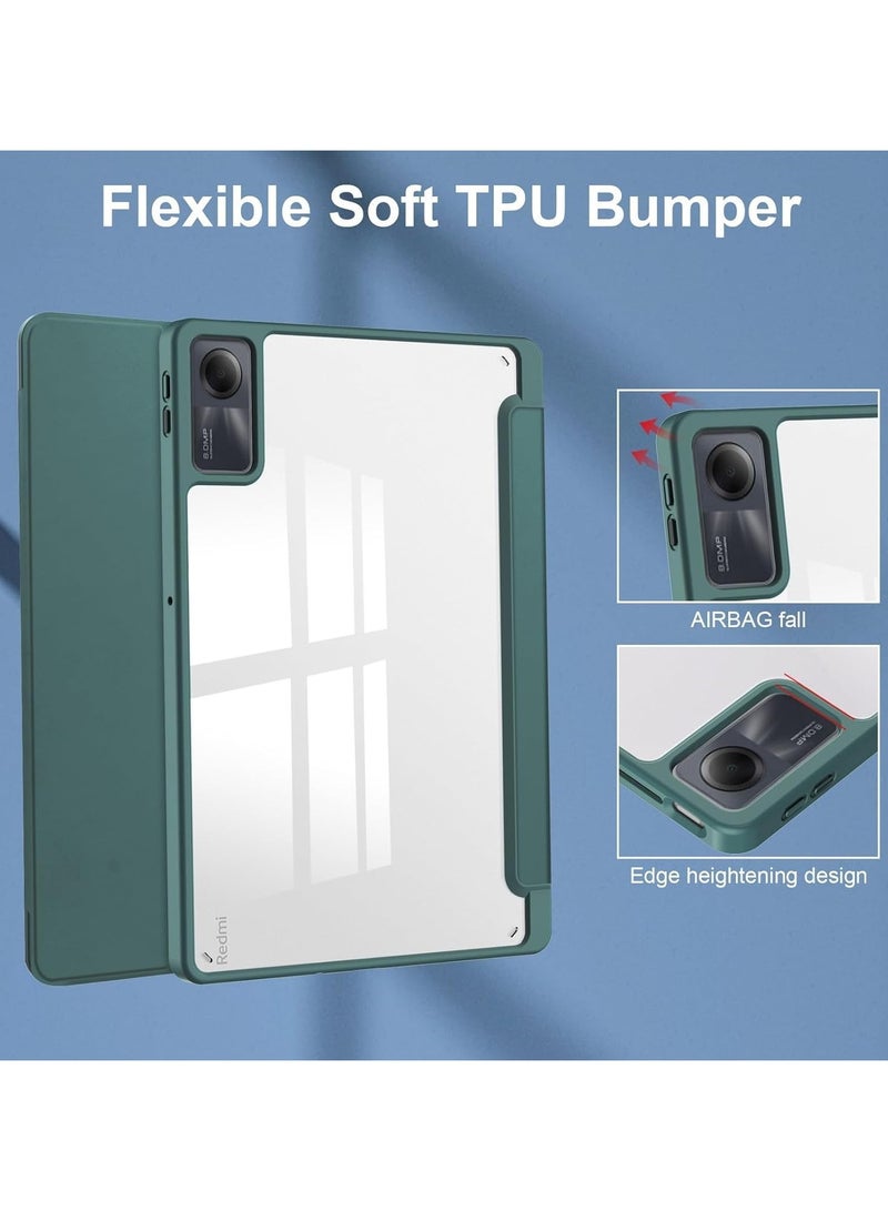 VKL Case for Xiaomi Redmi Pad SE 11.0 Inch Released 2023, Smart Slim Folio Stand Auto Sleep/Wake Cover, with Pencil Slot, Clear Transparent Back Shell (Green) - Image 3