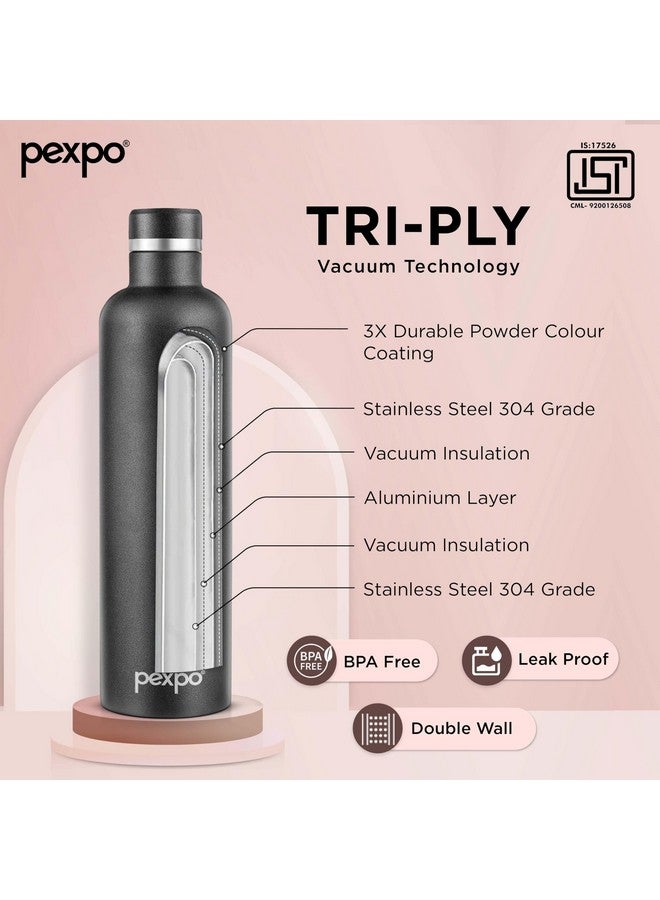 Pexpo Orio Pro 1000 Stainless Steel Hot and Cold Double Wall Vacuum Insulated ISI Certified Flask, 980ml, Knight Black | Slim Water Bottle | for Office, School, Home, Hiking, Gym | RCB Edition - Image 3