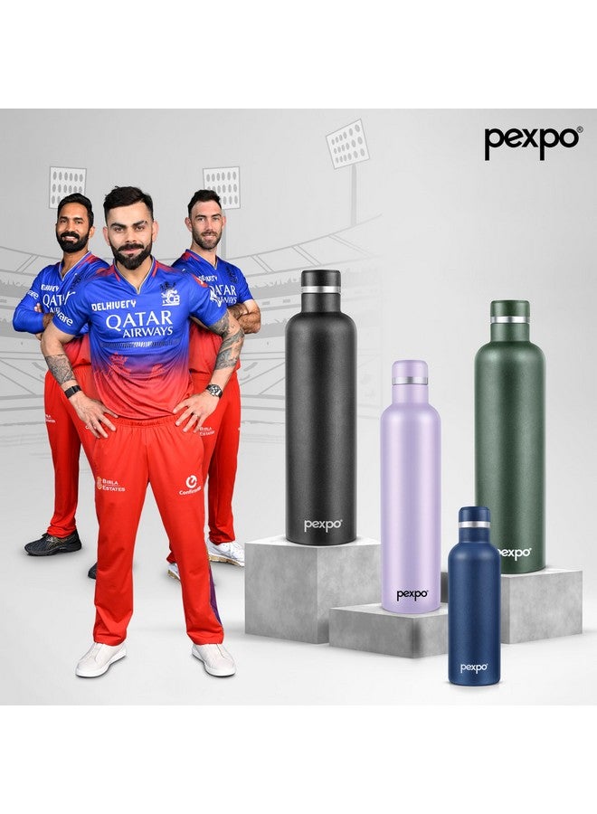 Pexpo Orio Pro 1000 Stainless Steel Hot and Cold Double Wall Vacuum Insulated ISI Certified Flask, 980ml, Knight Black | Slim Water Bottle | for Office, School, Home, Hiking, Gym | RCB Edition - Image 2