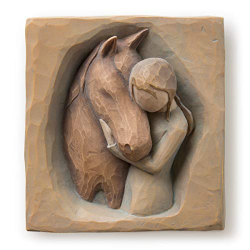 Willow Tree Quiet Strength, Always There for me, Expression of Friendship and Love Between Girls and Horses, Sculpted Hand-Painted Bas Relief Wall Plaque - Image 1