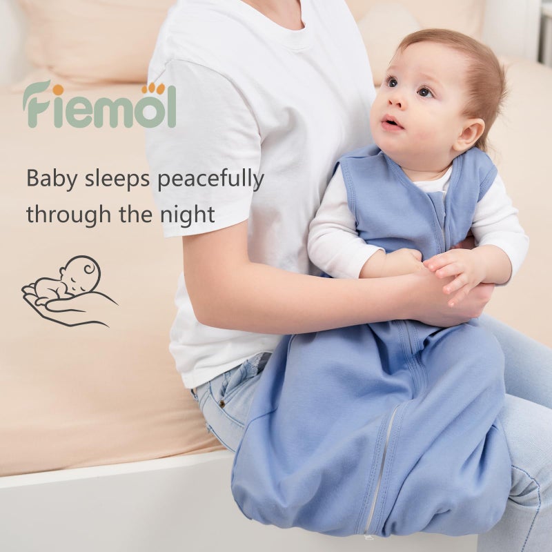 FIEMOL Baby Sleep Sack 6-12 Months, 100% Cotton Sleeping Sack for Newborn and Infant, 3 Pack Baby Wearable Blanket, 0.5 Tog Lightweight Double Zipper Sleep Bag Cyan - Image 5