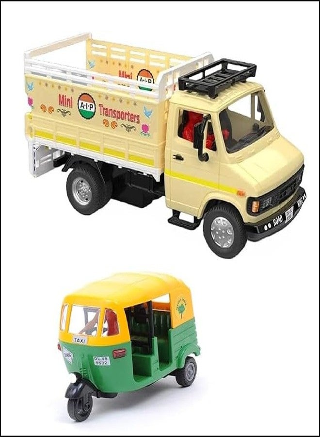 Funkartt Cng Auto Rickshaw with 407 Mini Transporter Truck Toy, Combo of 2 - Image 1
