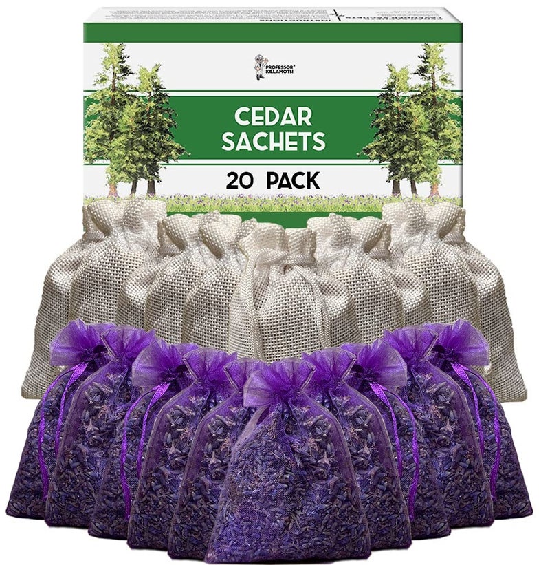 Professor Killamoth Cedar Chips and Lavender Sachets (20 Pack) - Stop Clothes Damage - Cedar and Lavendar Home Fragrance Sachets for Drawers and Closets - Image 1
