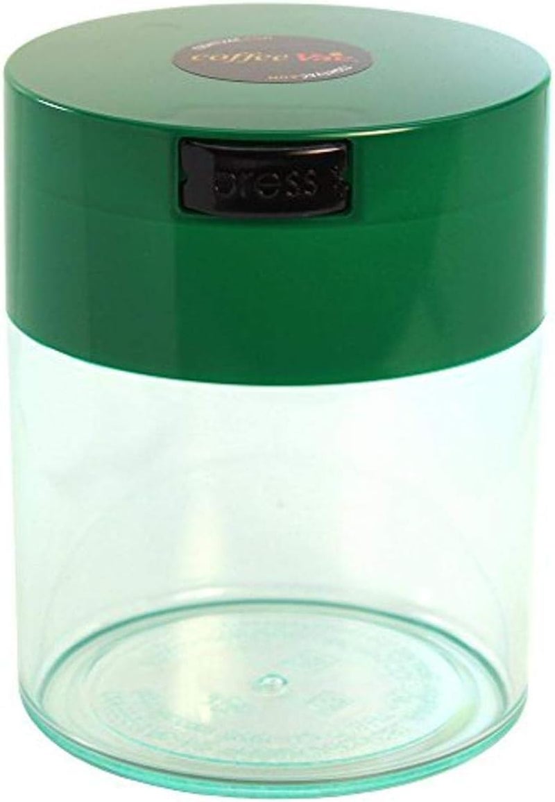 COFFEEVAC 1/2 LB – Patented Airtight Container | Multi-use Vacuum Container Works as Smell Proof Containers for Ground Coffee and Coffee Bean Containers. Green Cap and Clear Body - Image 1