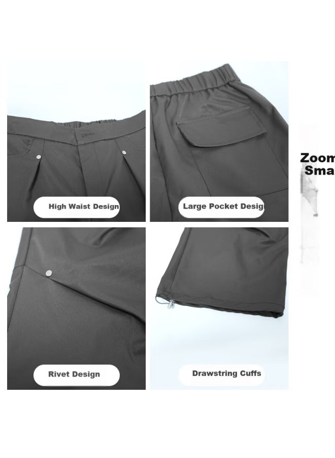 Liberal Ziyouxi Wide-leg Rivet Casual Pants For Women, Stylish Loose Straight-leg Floor-length Cargo Pants, High-waist Streetwear Dress Pants, Long Trousers - Image 4