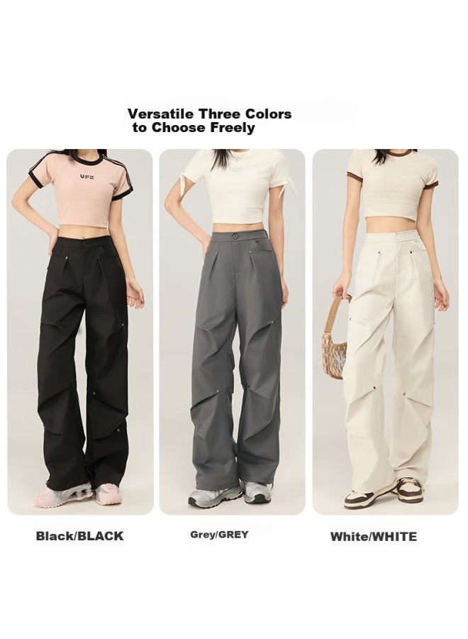 Liberal Ziyouxi Wide-leg Rivet Casual Pants For Women, Stylish Loose Straight-leg Floor-length Cargo Pants, High-waist Streetwear Dress Pants, Long Trousers - Image 5