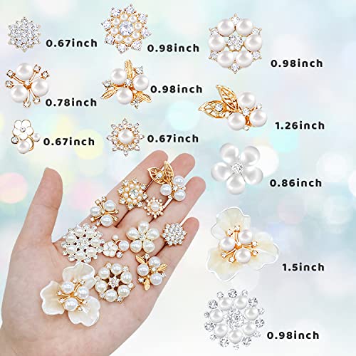 Baaxxango 60 Pieces Rhinestone Buttons,Faux Pearl Embellishments Buttons,Flat Back Flower Rhinestone Buttons for Crafts,Jewelry Making,DIY Wedding Decorations,Clothes Bags Shoes Supplies - Image 2